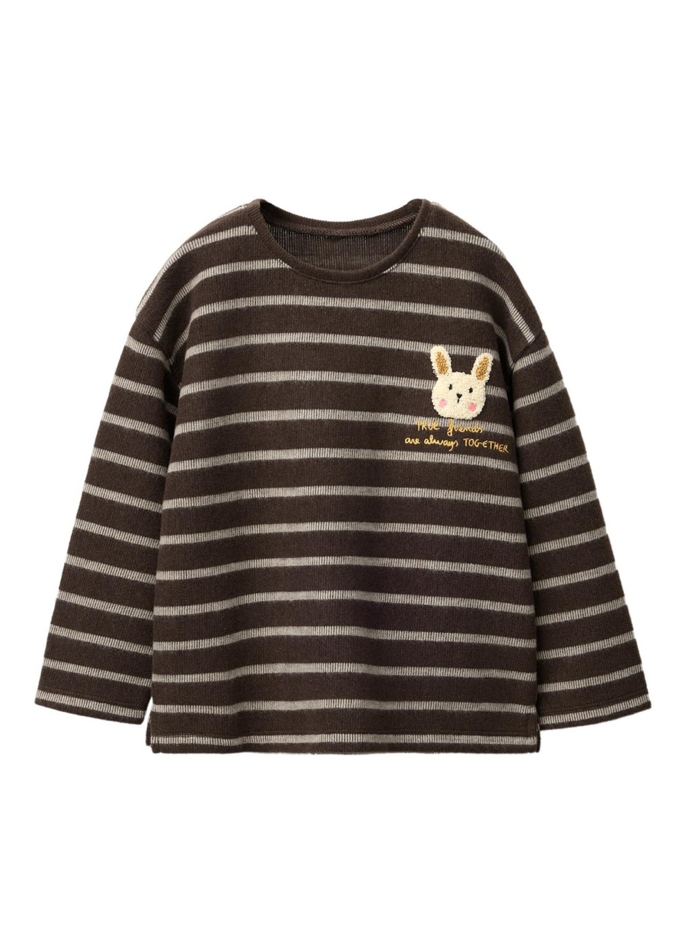 Zara Brown and Cream Striped Kids Sweater with Bunny Patch